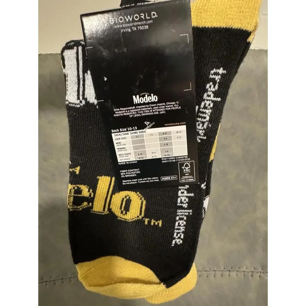 MODELO MEXICAN BEER 2 Pair‎ Novelty Crew Socks Men's Shoe Size 10-13.